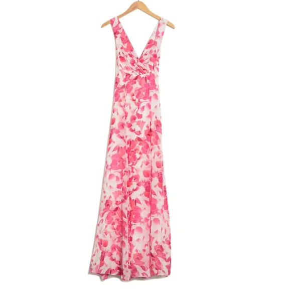 Calvin Klein | Dresses | 248 Calvin Klein Floral Print Chiffon Gown Maxi  Dress Sz Pink White | Poshmark